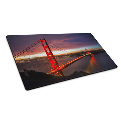 Golden Gate Bridge sunset mouse pad with non-slip base and stitched edge