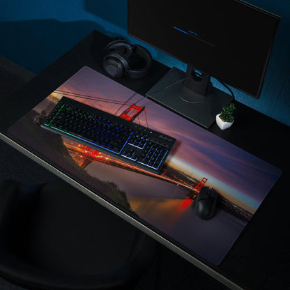 Epic Sunset Golden Gate Bridge gaming mouse pad with non-slip base
