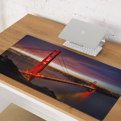 Epic Sunset Golden Gate Bridge gaming mouse pad with non-slip base