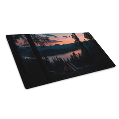 Rectangular black sunset campsite mouse pad with non-slip base