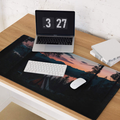 Sunset forest camping large gaming mouse pad with silhouetted trees