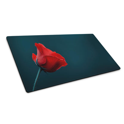 Red poppy flower on deep teal cutting board style large gaming mouse pad