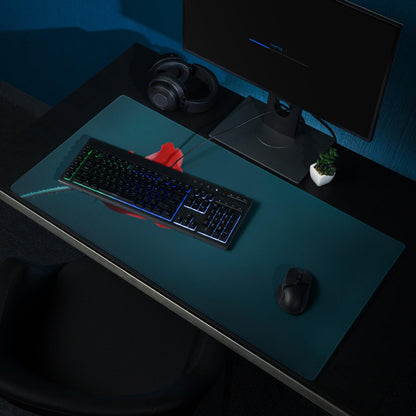 Elegant rose on deep teal large gaming mouse pad with non-slip stitching