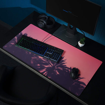 Pink purple gradient gaming mousepad with palm tree silhouette