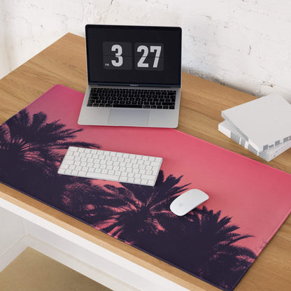 Pink black palm tree silhouette large gaming mouse pad non-slip base