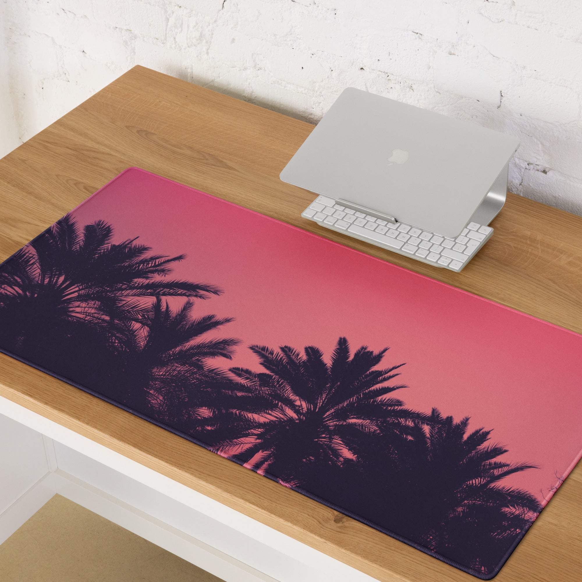 Pink black palm tree silhouette large gaming mouse pad with non-slip base
