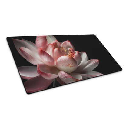 Elegant pink lotus floral large gaming mouse pad with non-slip backing