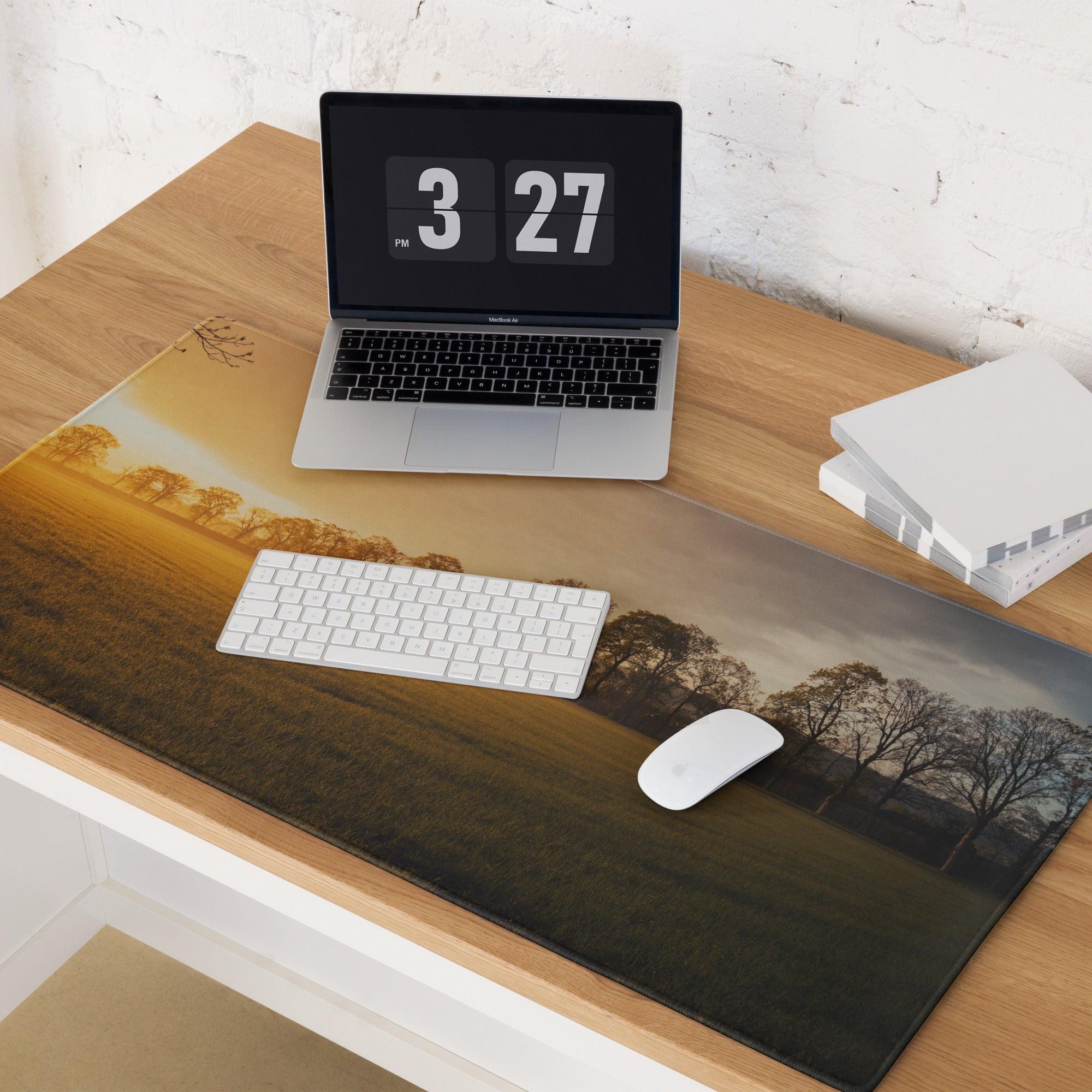 Golden Hour Sunset Landscape Gaming Mouse Pad with Trees and Non-Slip Base