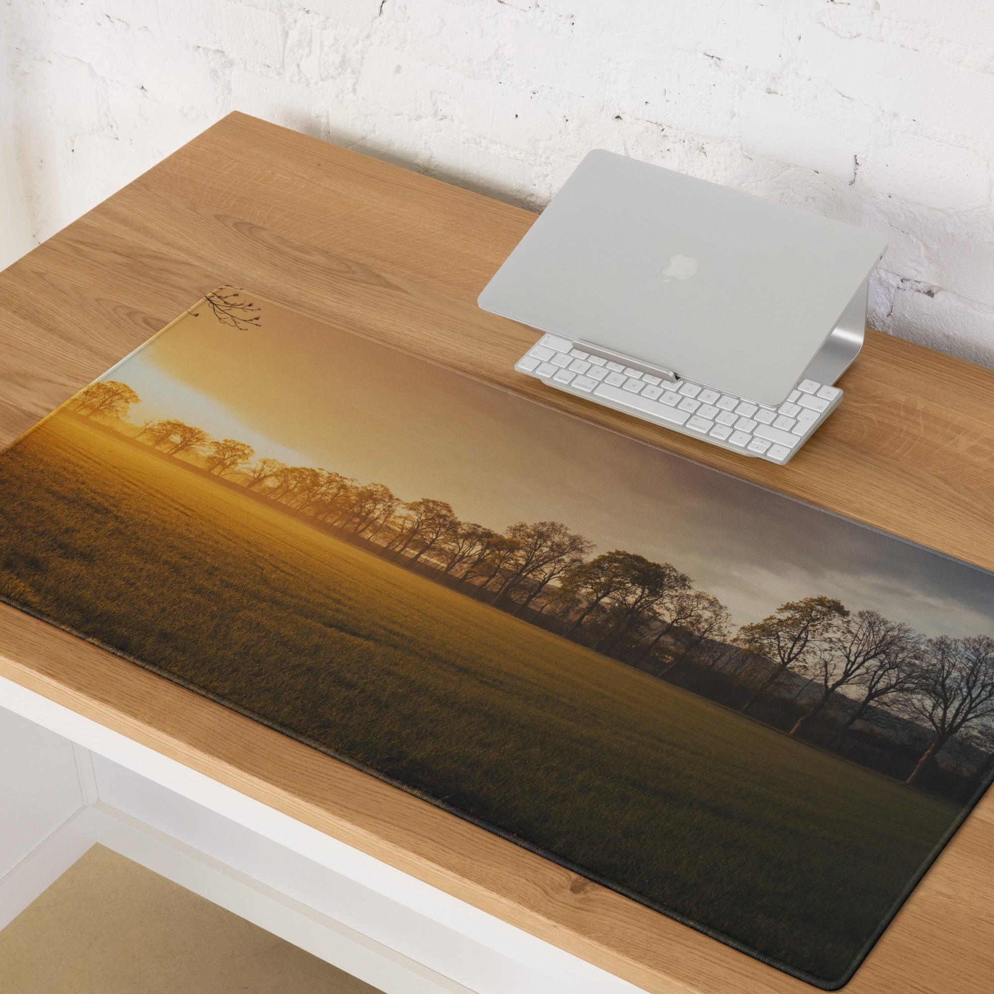 Golden Hour Sunset gaming mouse pad with non-slip base and stitched edges