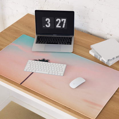 Pastel sunset palm tree gaming mouse pad large desk mat in pink peach teal