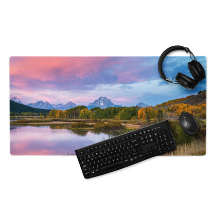 Vibrant mountain sunrise landscape large gaming mouse pad with non-slip base