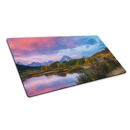 Vibrant mountain sunrise landscape rectangular cutting board with non-slip base