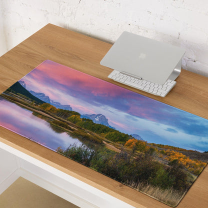 Vibrant mountain sunrise landscape large gaming mouse pad with non-slip base