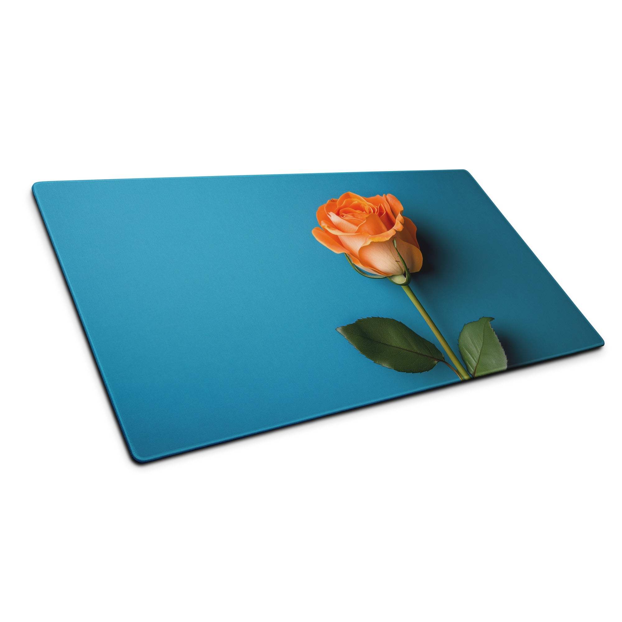 Elegant floral blue gaming mouse pad with orange rose design