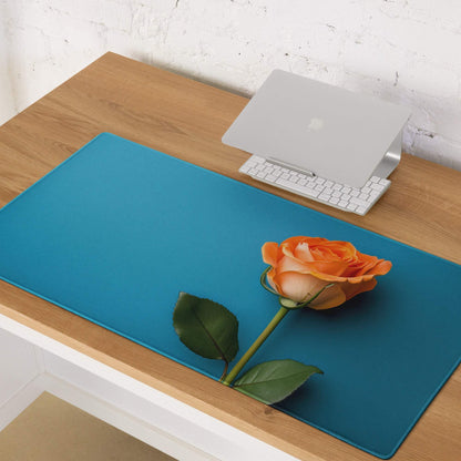 Elegant blue gaming mouse pad with orange rose design and non-slip backing