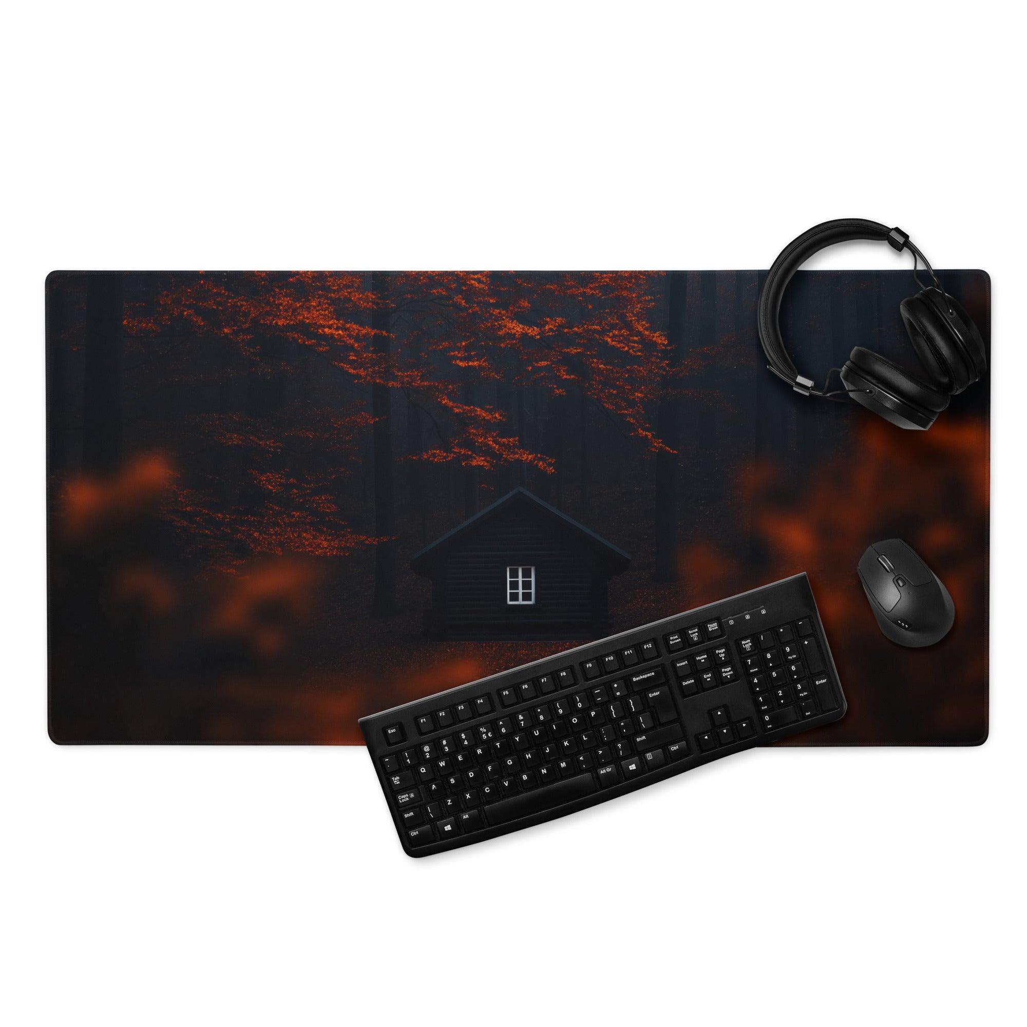 Autumn orange forest cabin large gaming mouse pad with non-slip base