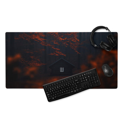 Autumn orange forest cabin large gaming mouse pad with non-slip base