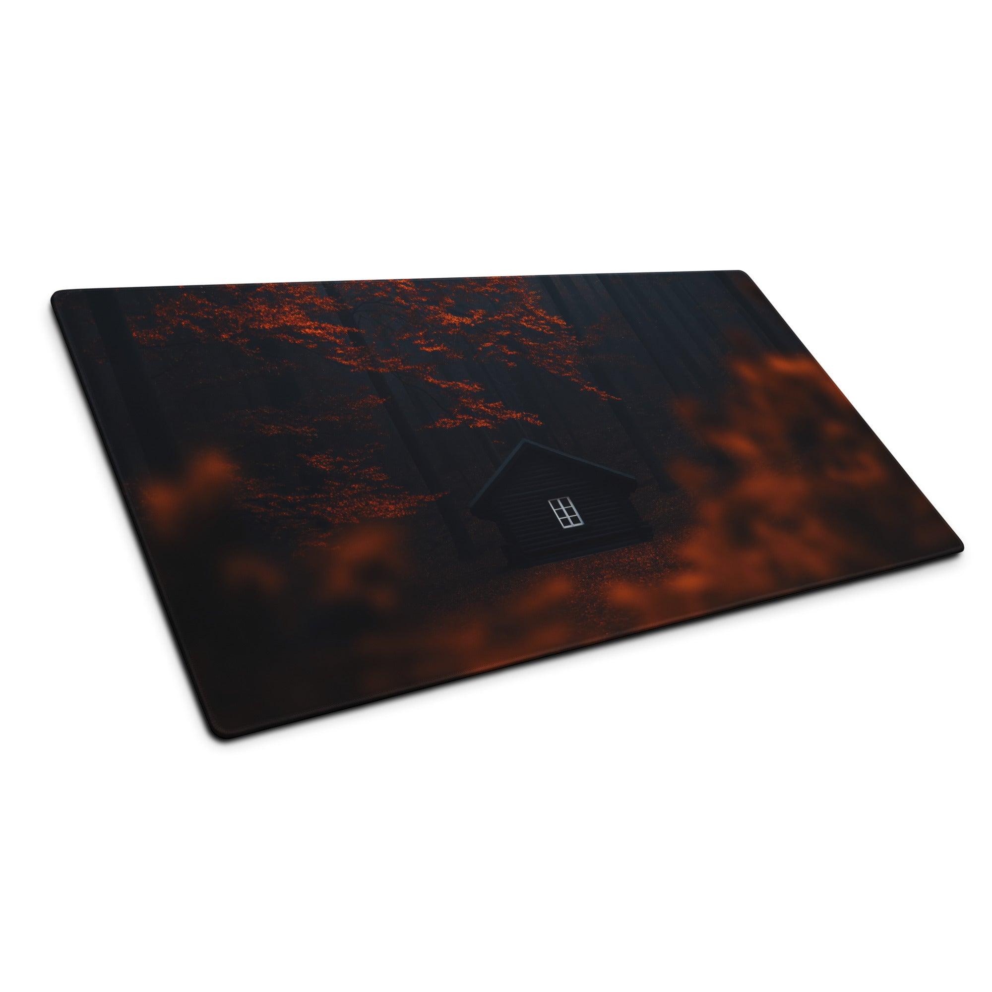 Autumn orange forest cabin large gaming mouse pad with glowing foliage