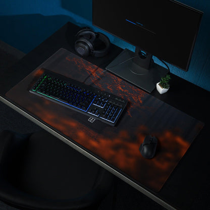 Black gaming mousepad with fiery orange red abstract design