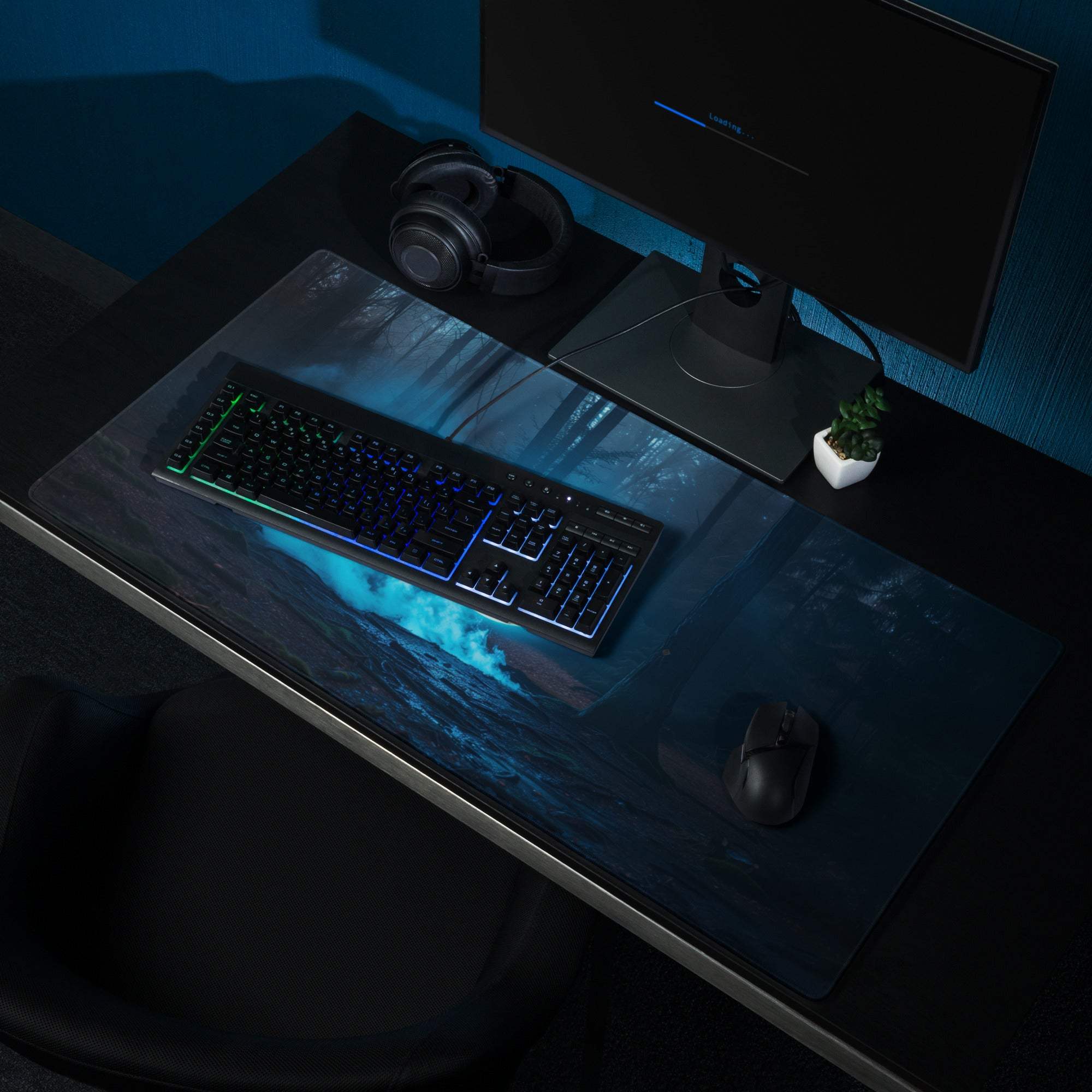 Blue ocean wave gaming mousepad with glossy finish and non-slip base