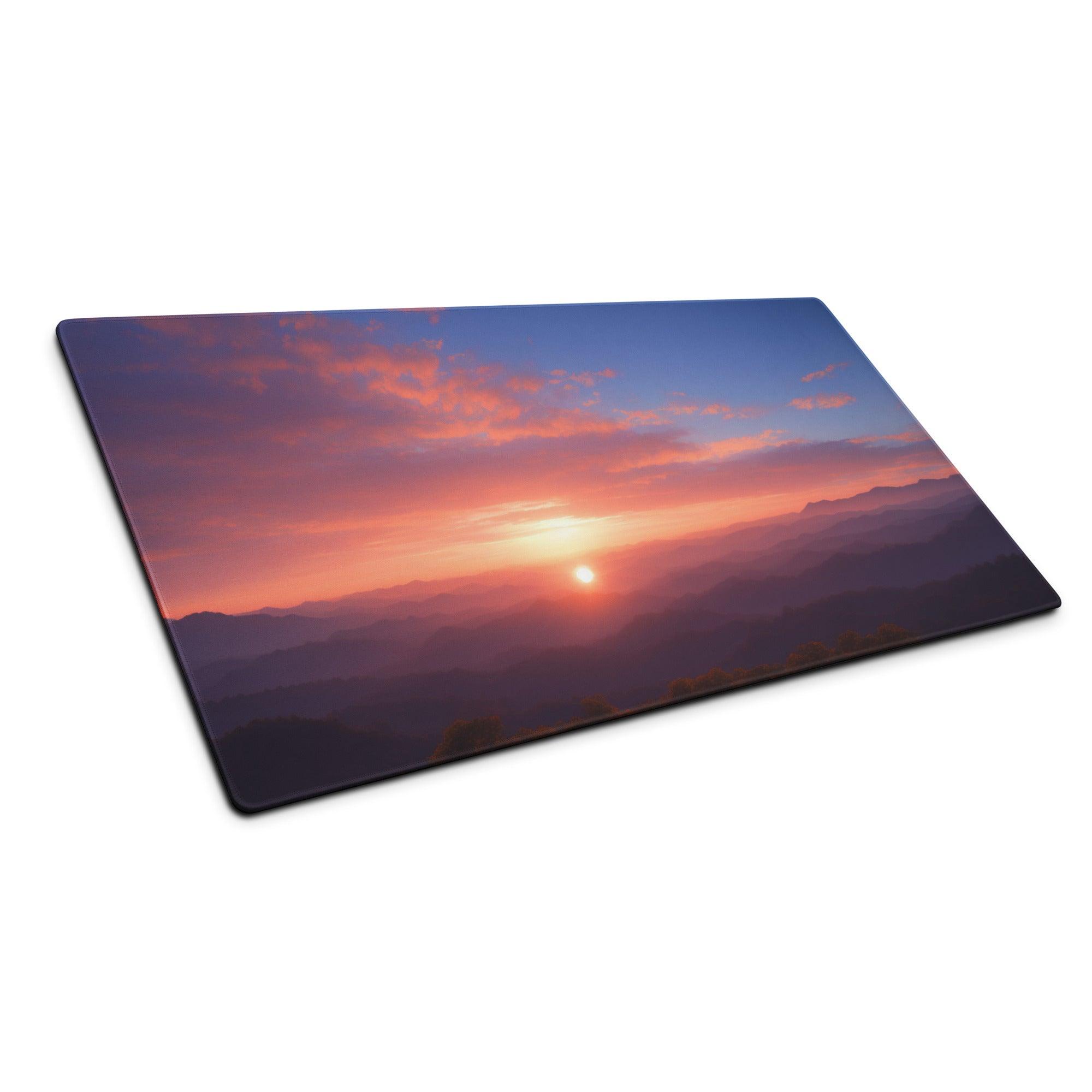 Large sunset mountain range gaming mouse pad with non-slip base