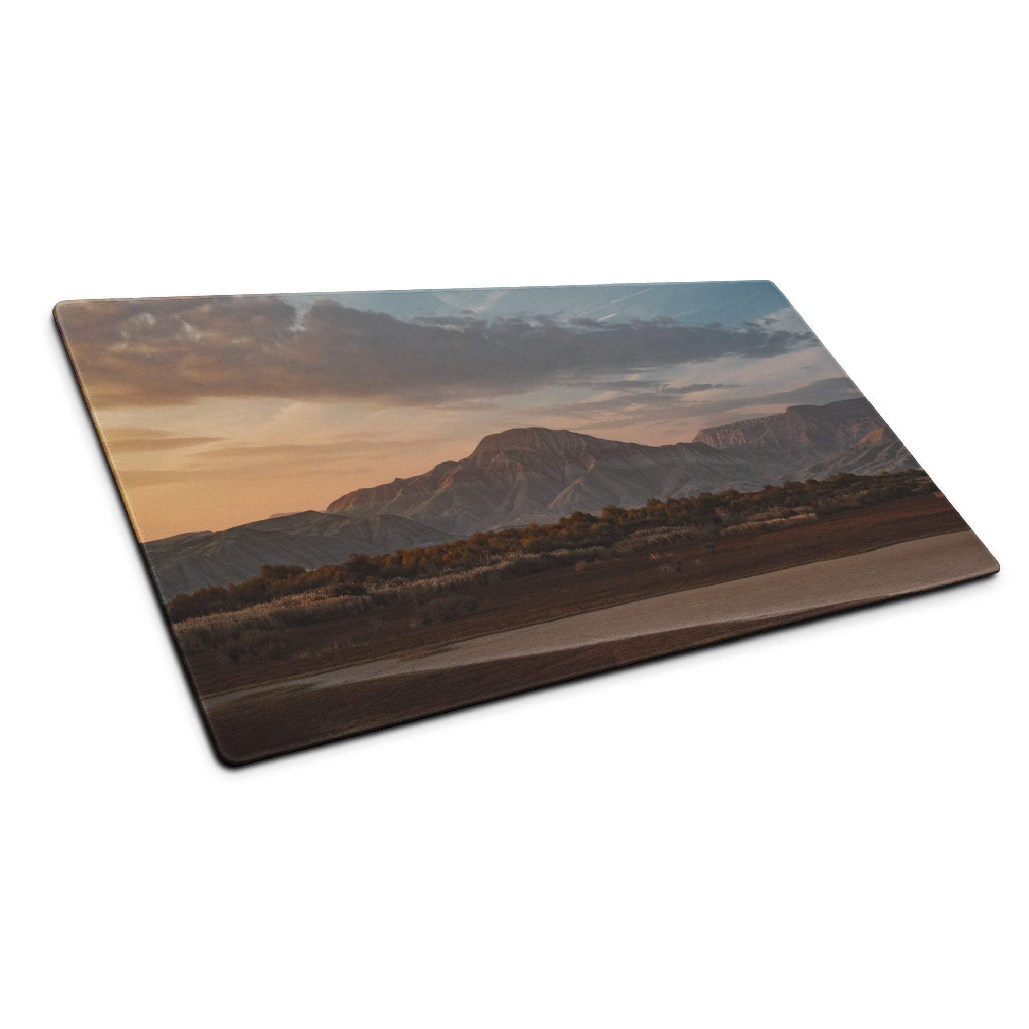 Sunset mountain landscape rectangular glass cutting board with orange sunset skies