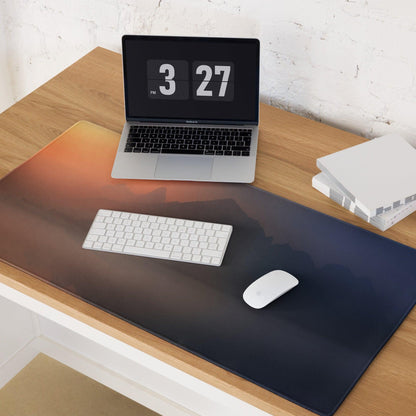 Sunset Mountain large gaming mouse pad with orange-to-navy gradient