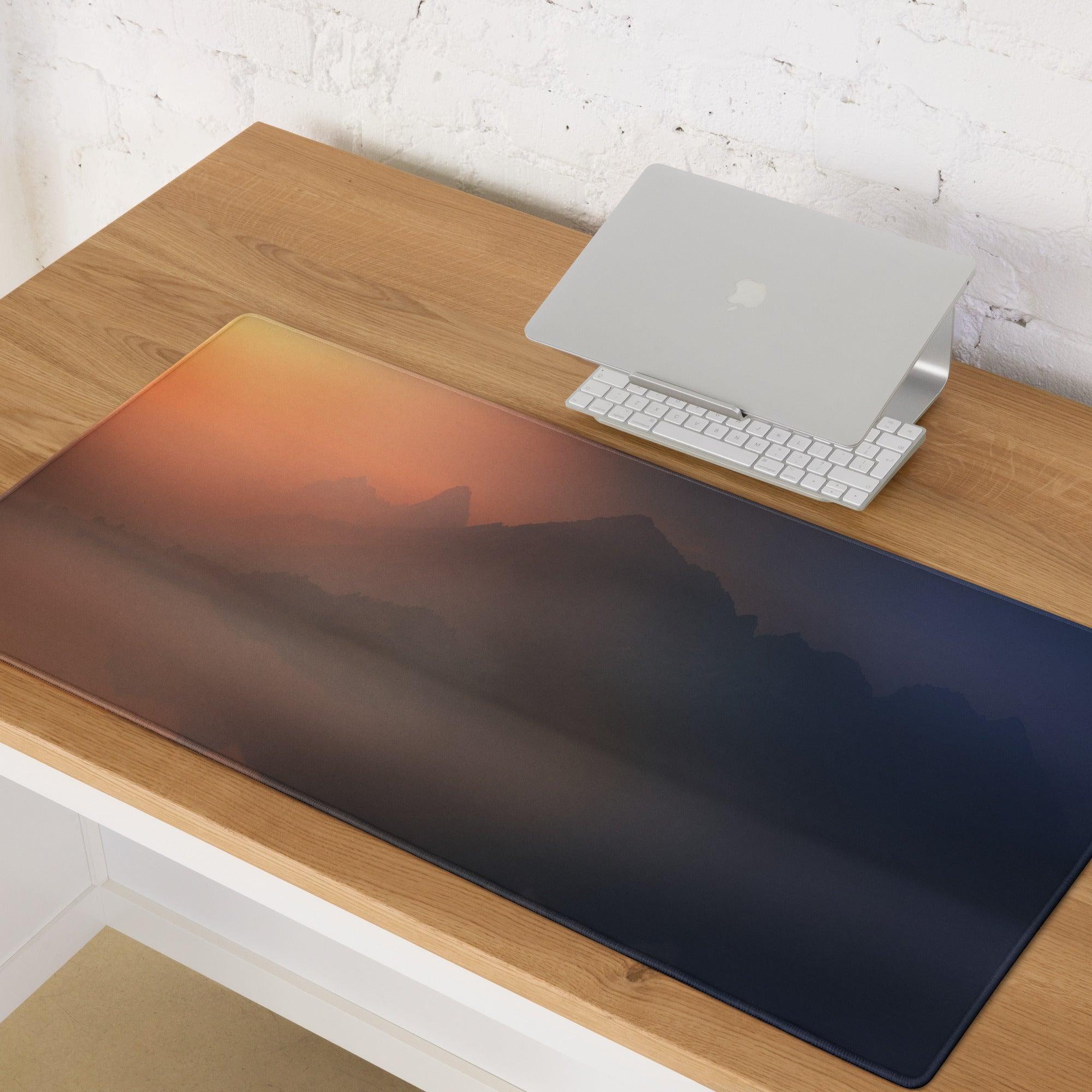 Sunset Mountain large gaming mouse pad with gradient orange-blue design