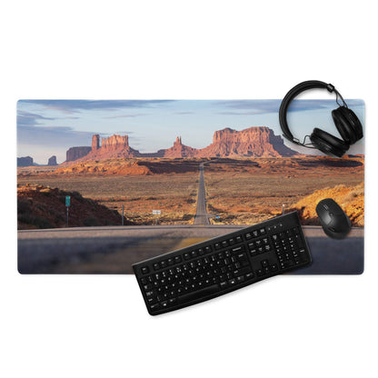 Desert Sunset Monument Valley gaming mouse pad with red rocks and road