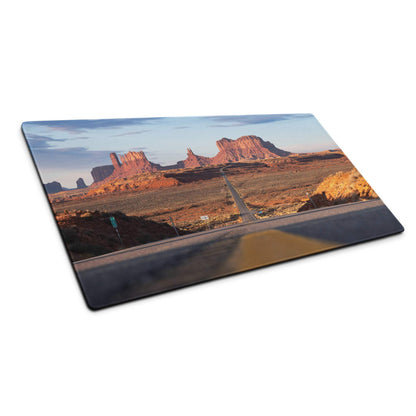 Desert Sunset Monument Valley mouse pad with red rocks, road, non-slip backing