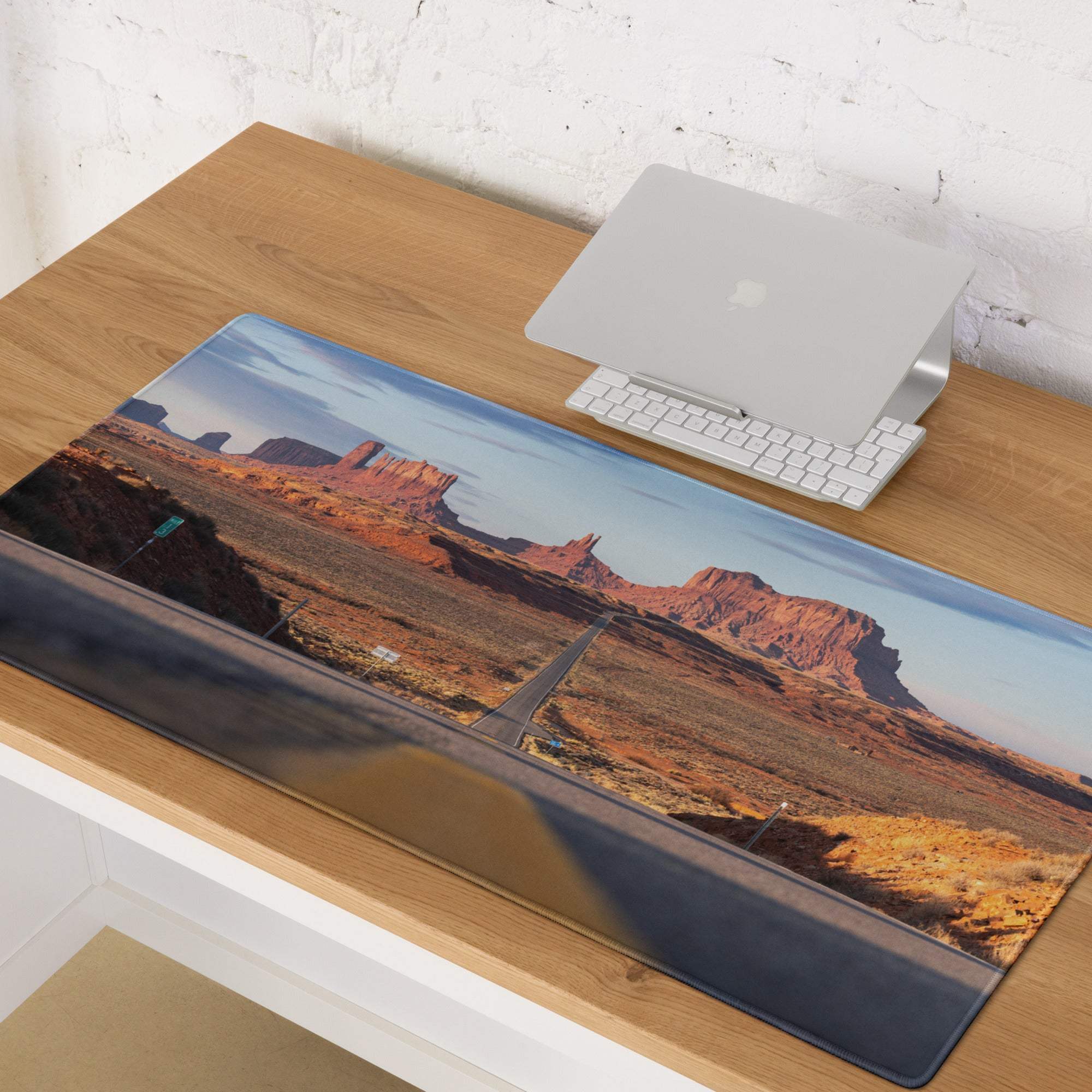 Large Desert Sunset Monument Valley gaming mouse pad with red rocks, road, non-slip backing