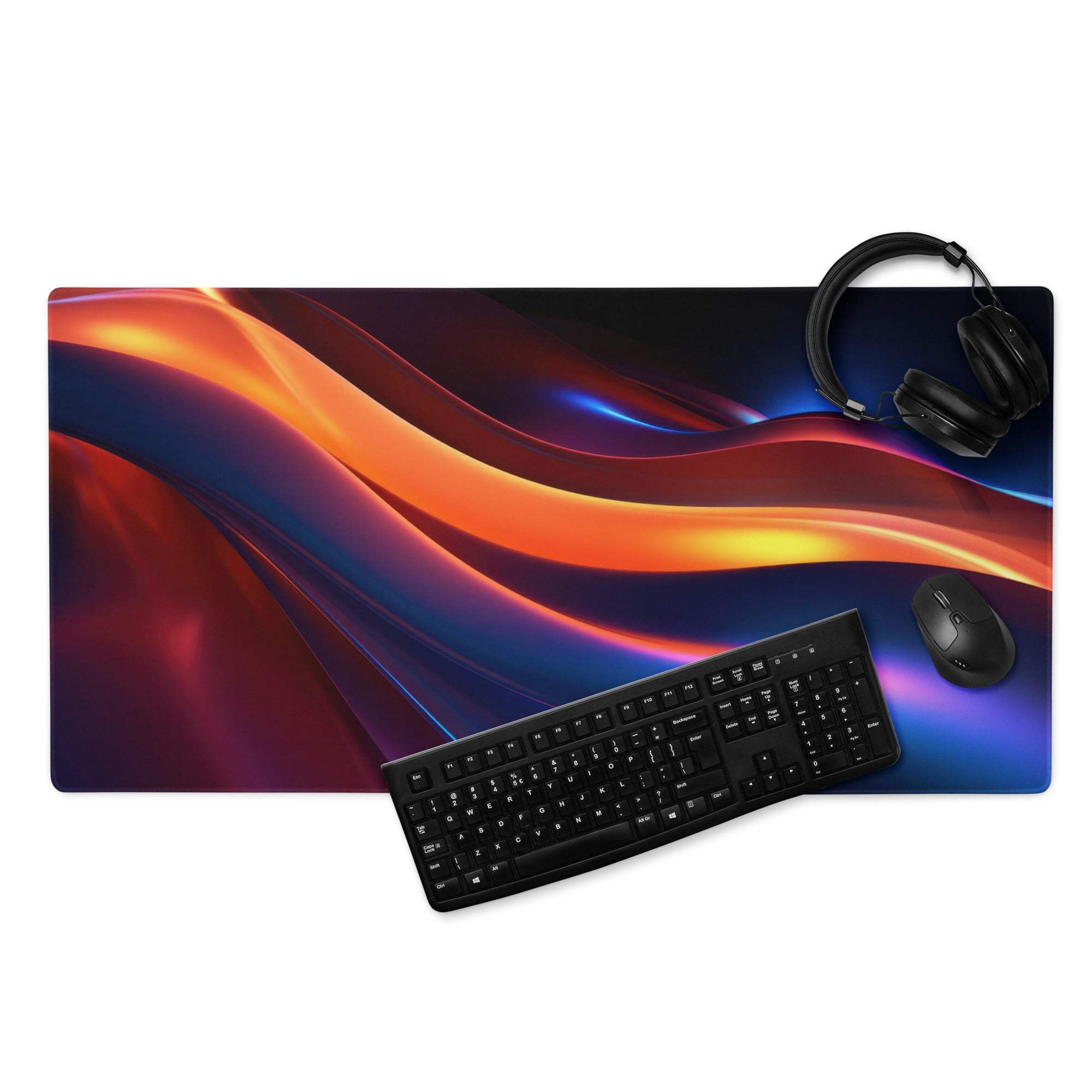 Vibrant abstract wave gaming mouse pad with colorful gradients, non-slip backing