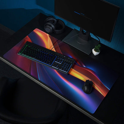 Vibrant abstract waves gaming mouse pad with orange purple blue gradients large non-slip stitched