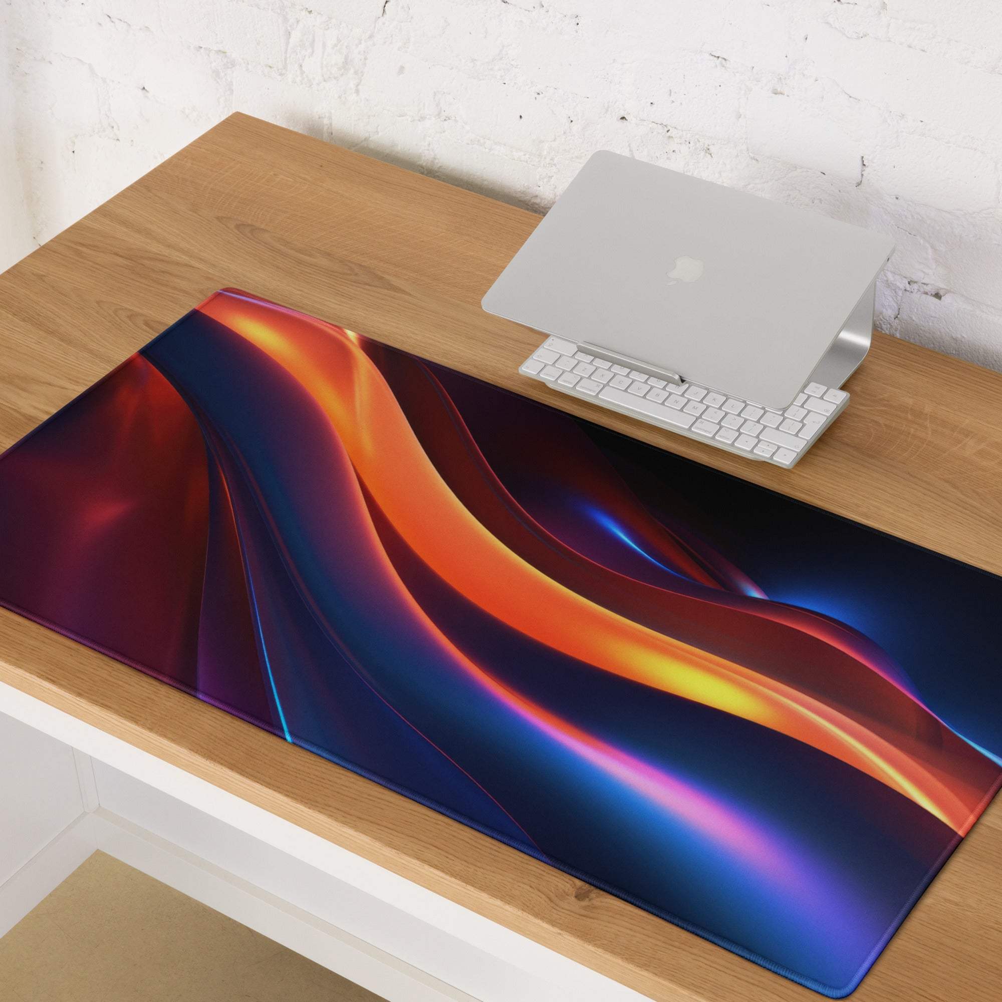 Vibrant abstract waves gaming mouse pad with colorful gradients, non-slip backing