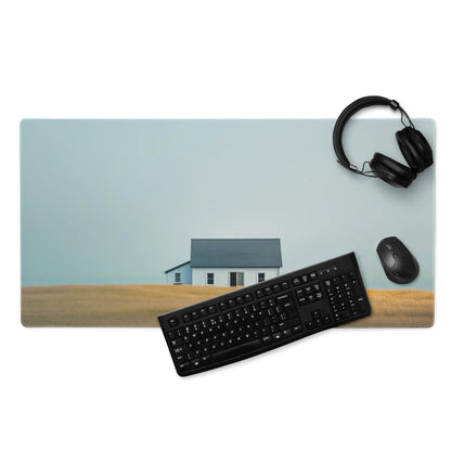 Calm landscape house in golden field blue sky large stitched gaming mouse pad