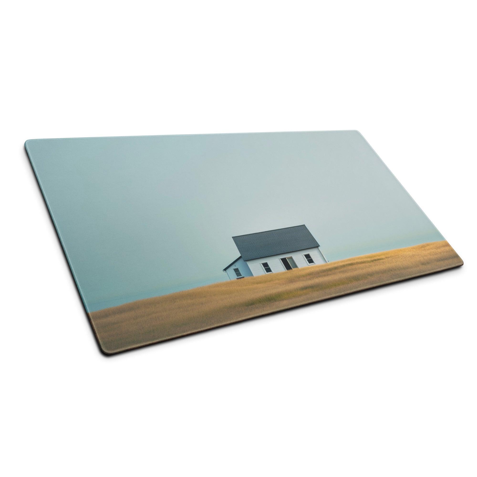 Minimalist white house in golden field on large gaming mouse pad