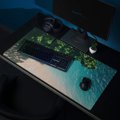 Premium large ocean teal gaming mouse pad with beach scene