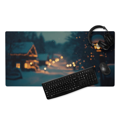 Moody Blue Winter Night Cityscape gaming mouse pad with non-slip backing