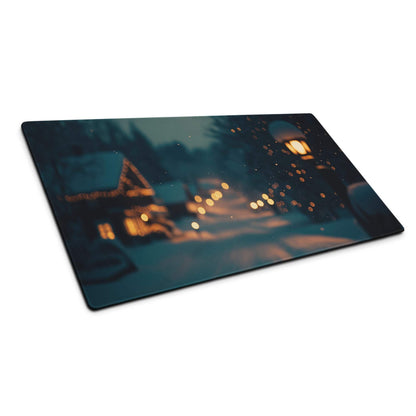 Moody blue winter night cityscape gaming mouse pad with non-slip backing