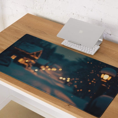 Moody Blue Winter Night cityscape gaming mouse pad with non-slip backing