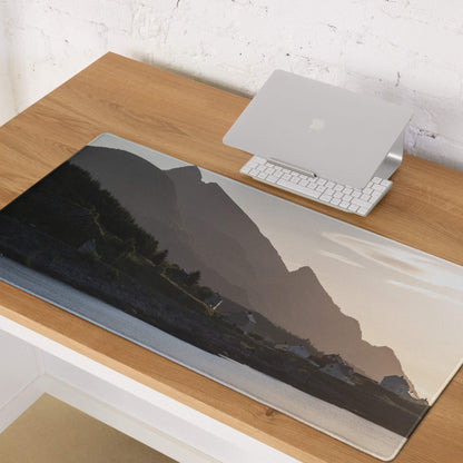 Premium calm mountain sunset gaming mouse pad with stitched edges