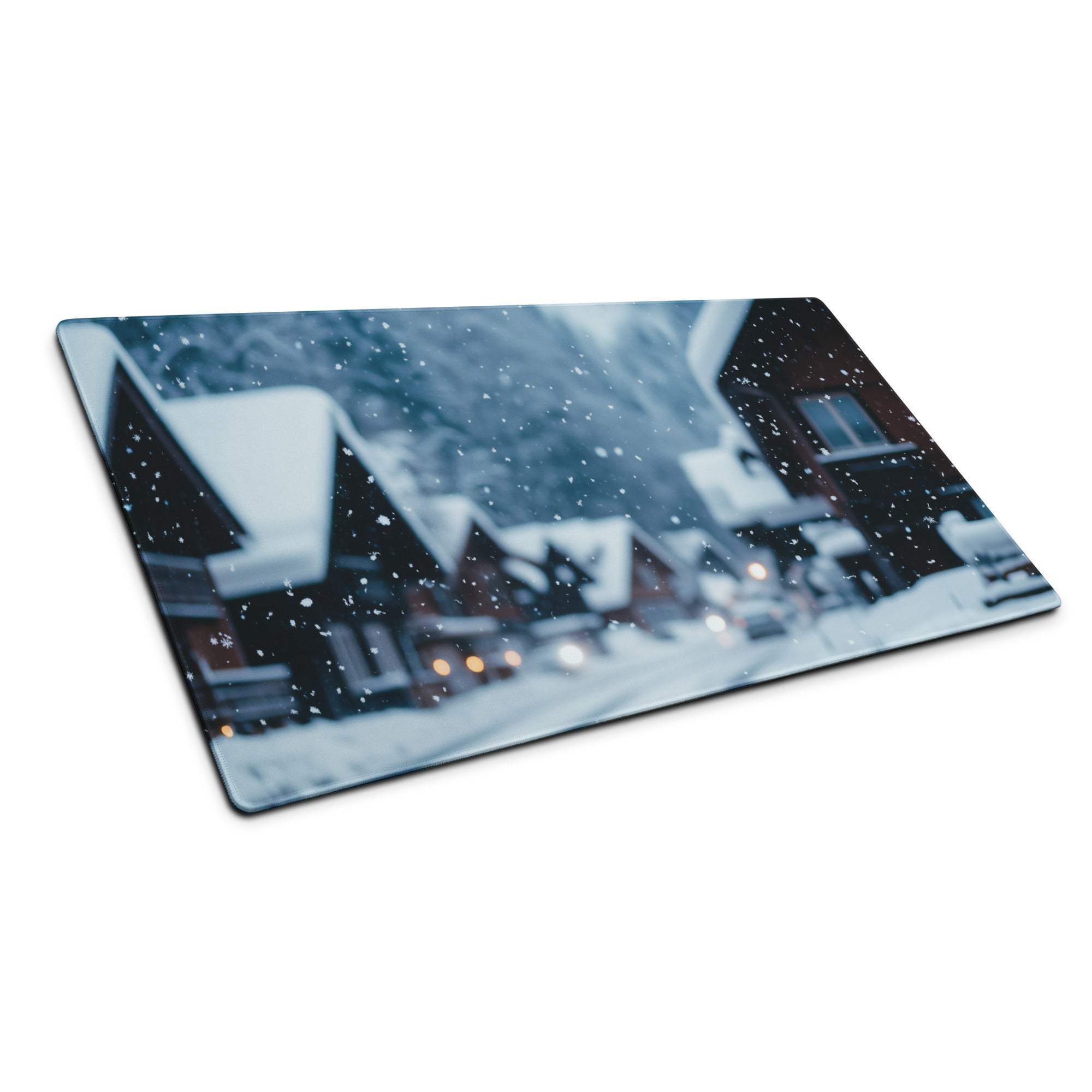 Winter snow village rectangular glass cutting board with snowflakes