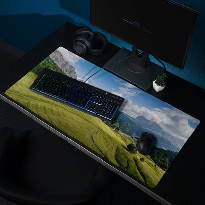 Scenic Calm Green Mountain Landscape Gaming Mouse Pad with hills, mountains, non-slip base