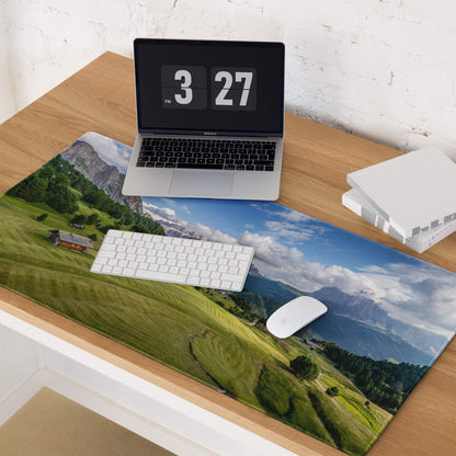 Scenic Calm green mountain landscape gaming mouse pad with hills and cabin