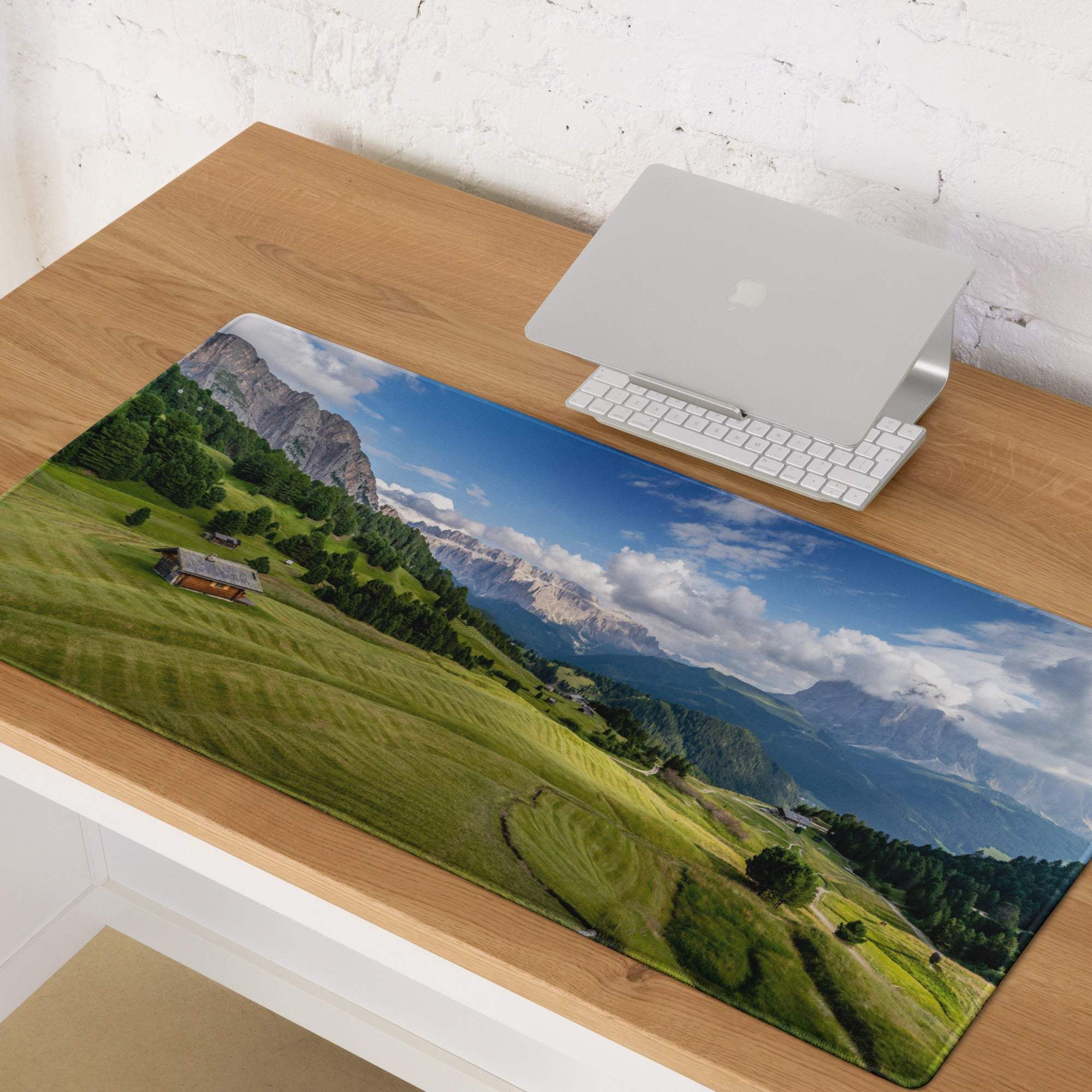 Scenic Calm green mountain landscape gaming mouse pad with non-slip base
