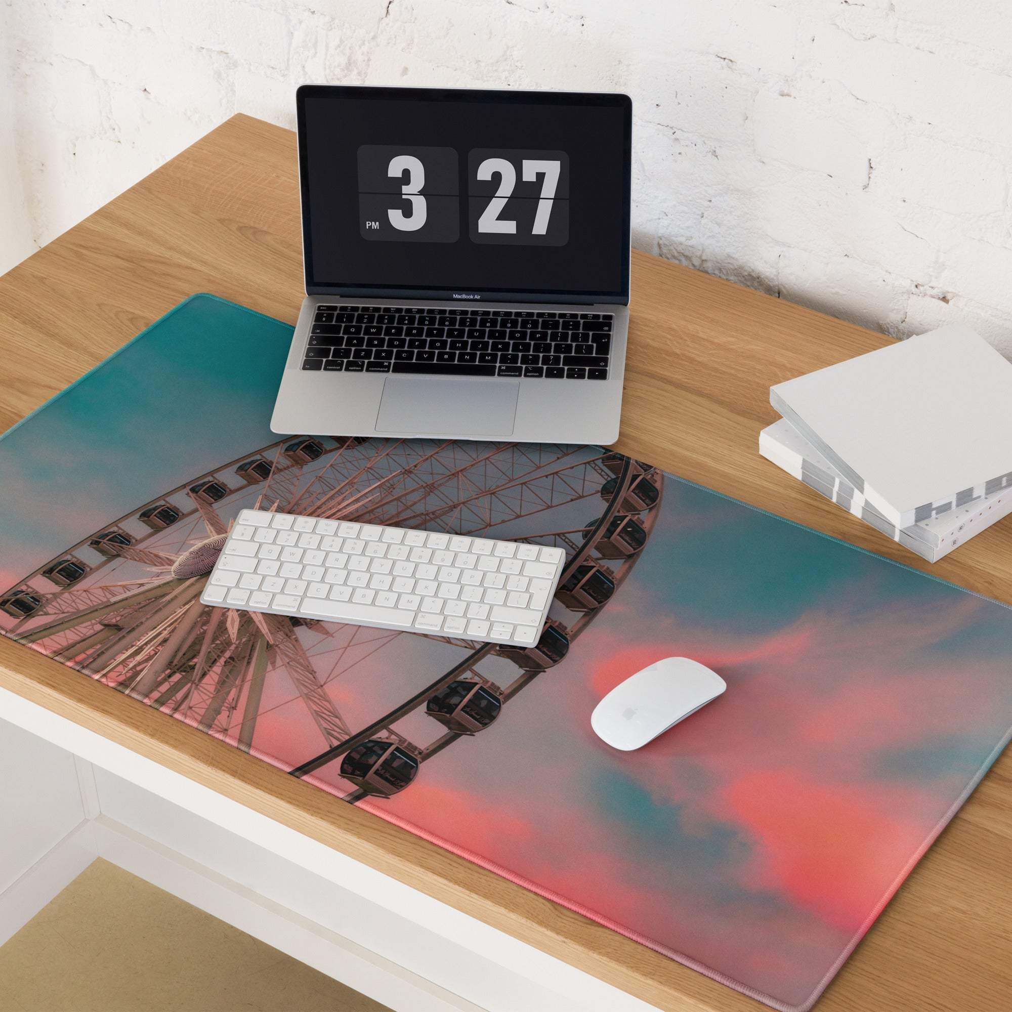 Dreamy sunset ferris wheel panorama large gaming mouse pad with non-slip base