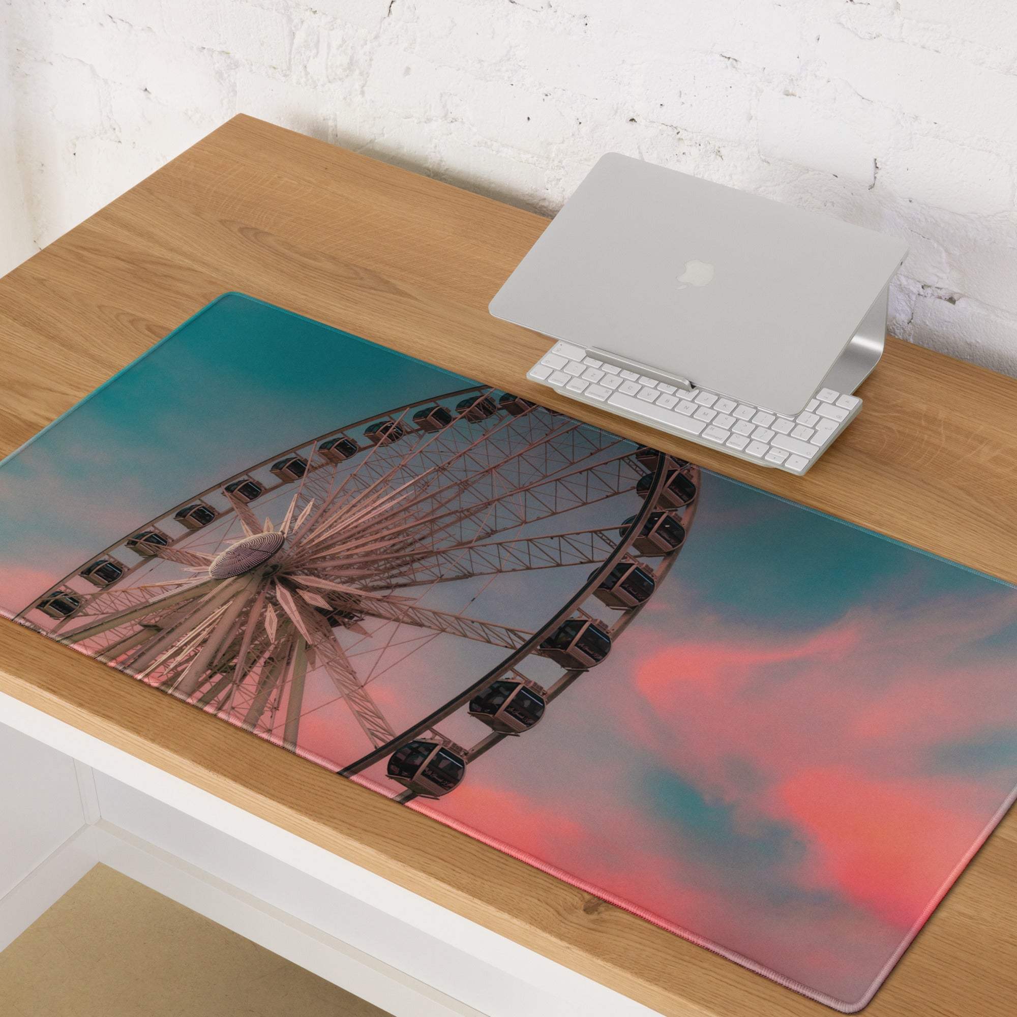 Dreamy sunset ferris wheel panorama large gaming mouse pad with non-slip base