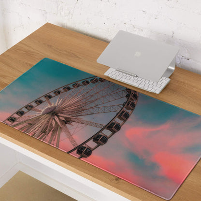 Dreamy sunset ferris wheel panorama large gaming mouse pad with non-slip base