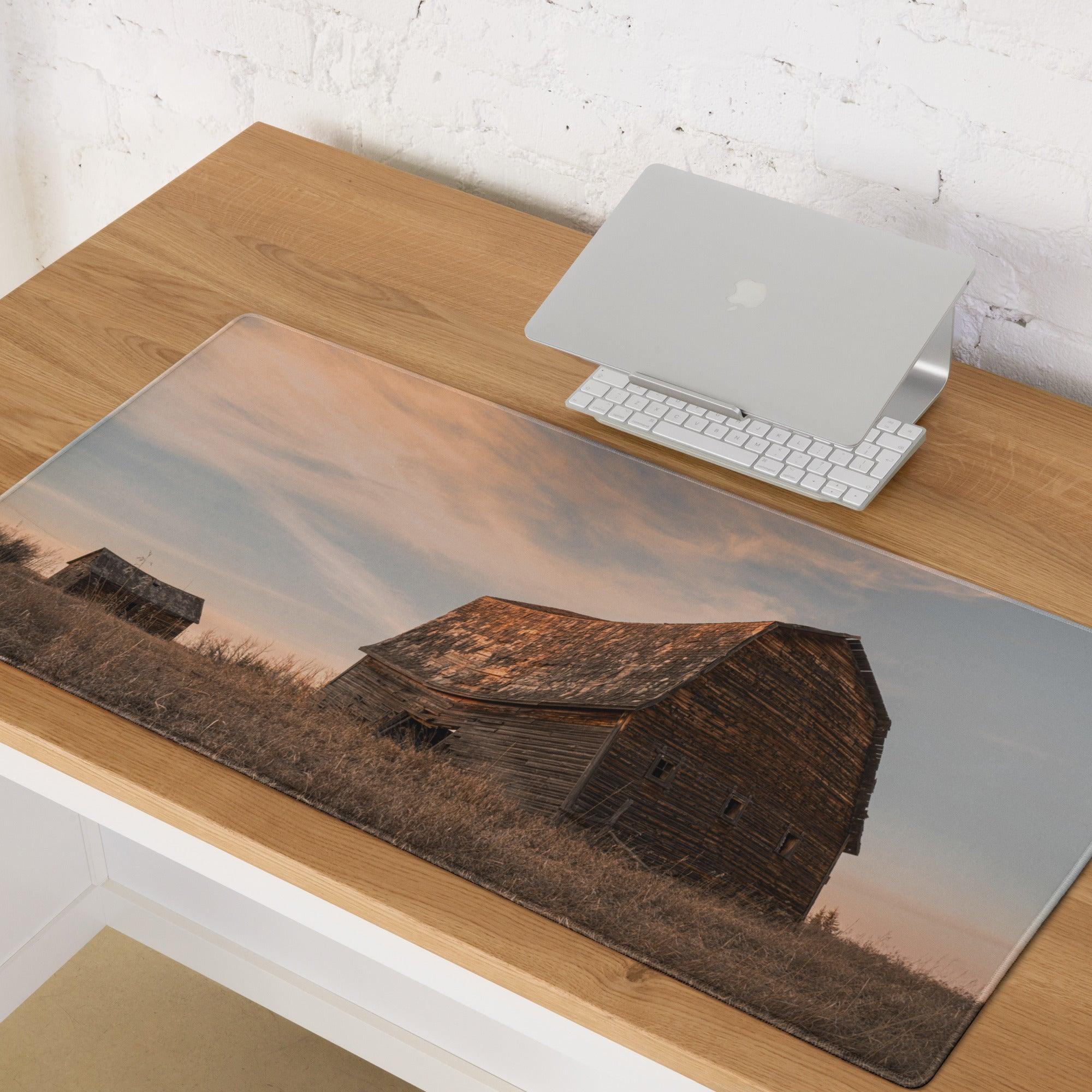 Rustic barn under sunset on large non-slip gaming mouse pad