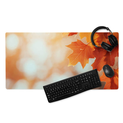 Autumn leaves maple leaf orange gaming mouse pad with keyboard and mouse
